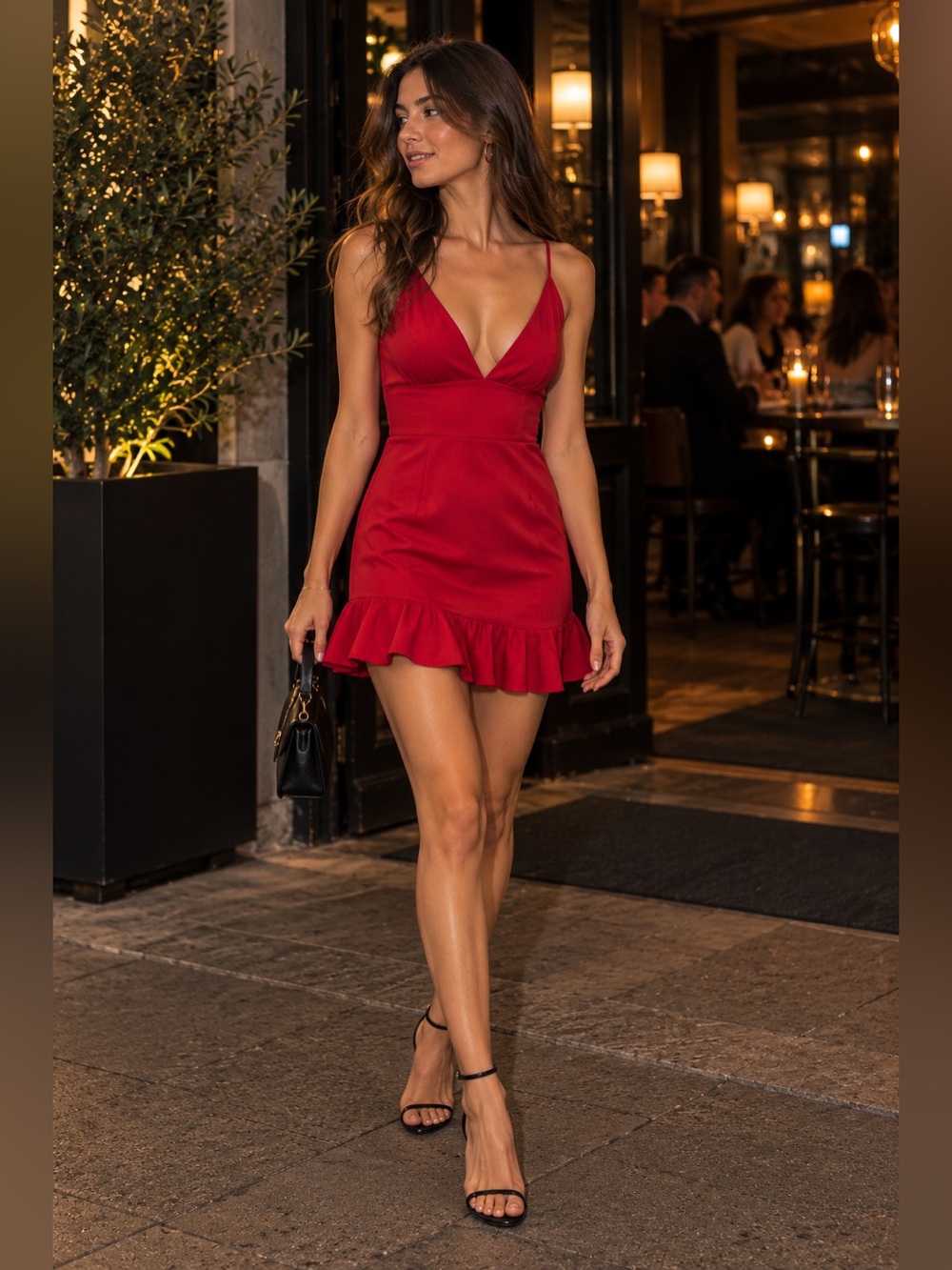 superdown Red Plunge V-Neck Ruffle Mini Dress Size S